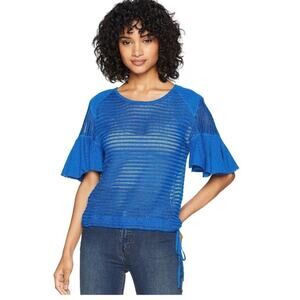 Free People "Lasting Laguna" Flutter Sleeve Open Knit Blouse, Size Small, NWT